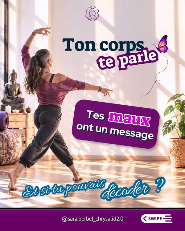 Femme en mouvement illustrant le thème « Ton corps te parle » et invitant à décoder les messages du corps.